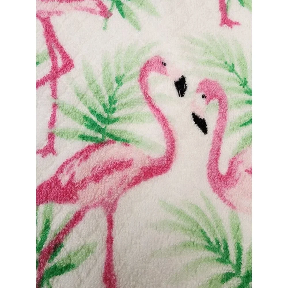 Deborah Connolly Set of 2 Flamingo Hand Towels White Pink Green 26